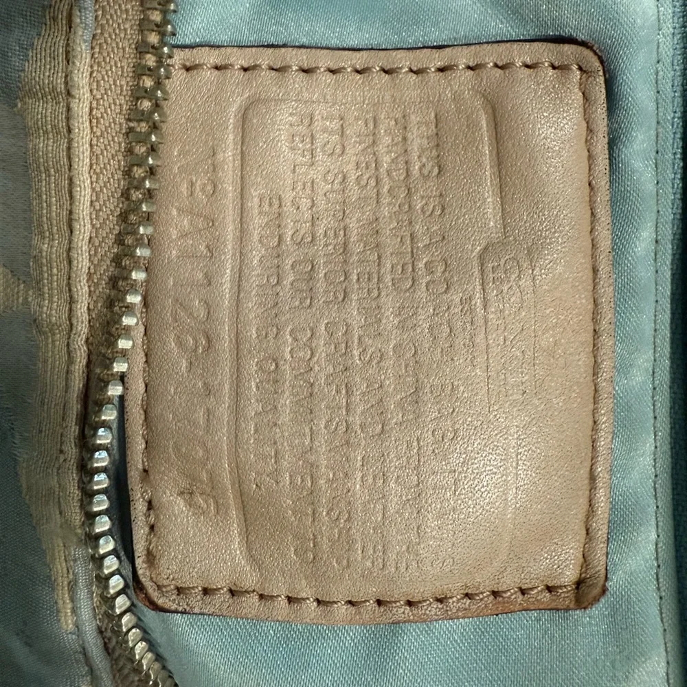 COACH MADISON SATCHEL Blue Cream Signature C Fabric Leather Trim Handbag Purse - Picture 6 of 14